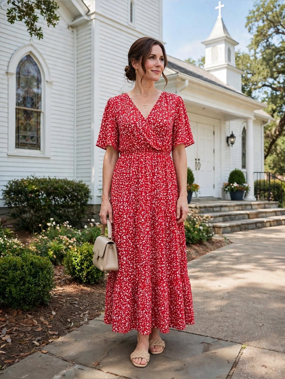 🔥2/$5 Women's Red Floral Wrap Maxi Dress with V-Neck